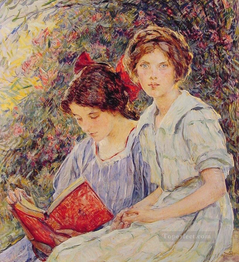 Two Girls Reading lady Robert Reid Oil Paintings